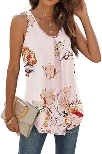 Women Sleeveless Tank Top Camisole Summer Plain Ruched Crew Neck Daily Sports Top