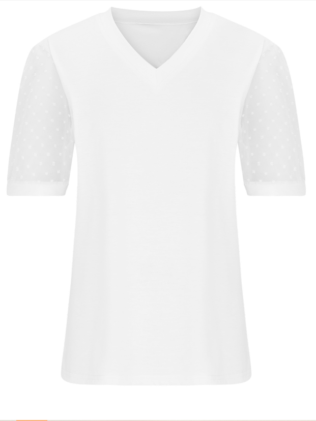 Women Polka Dots Short Sleeve Tee T-shirt V Neck Jacquard Casual Summer Top