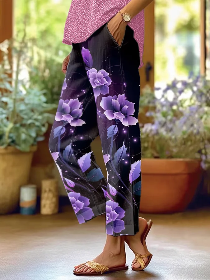 Women Floral Long Pants Casual Spring/Fall Trousers