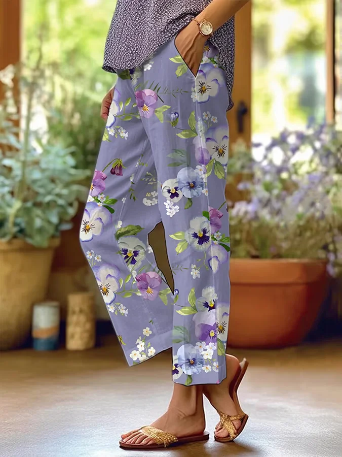 Women Floral Long Pants Casual Spring/Fall Trousers