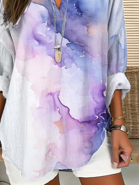 Women Abstract Long Sleeve Blouse Spring/Fall Printing V Neck Daily Casual Top