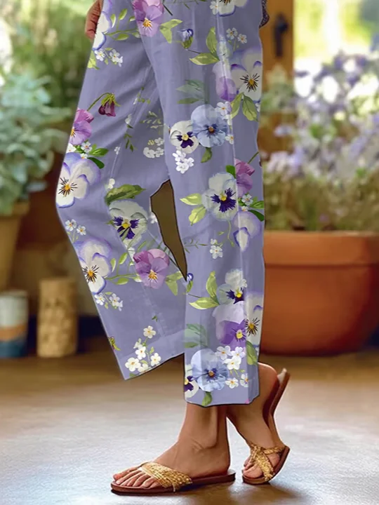 Women Floral Long Pants Casual Spring/Fall Trousers
