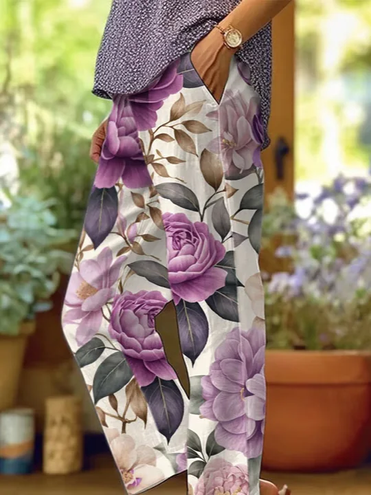 Women Floral Long Pants Casual Spring/Fall Trousers