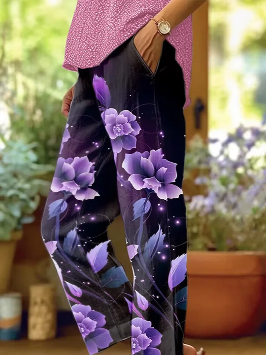 Women Floral Long Pants Casual Spring/Fall Trousers