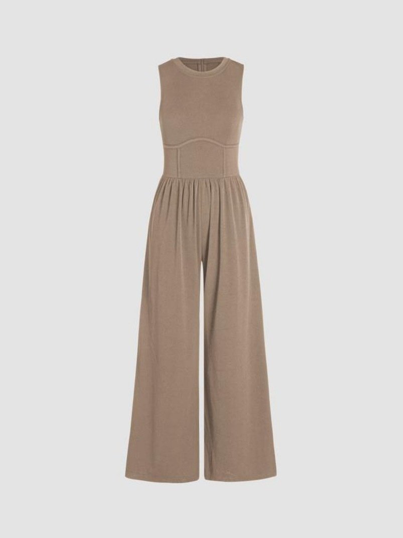 Women Plain Crew Neck Sleeveless Casual Summer Jumpsuit