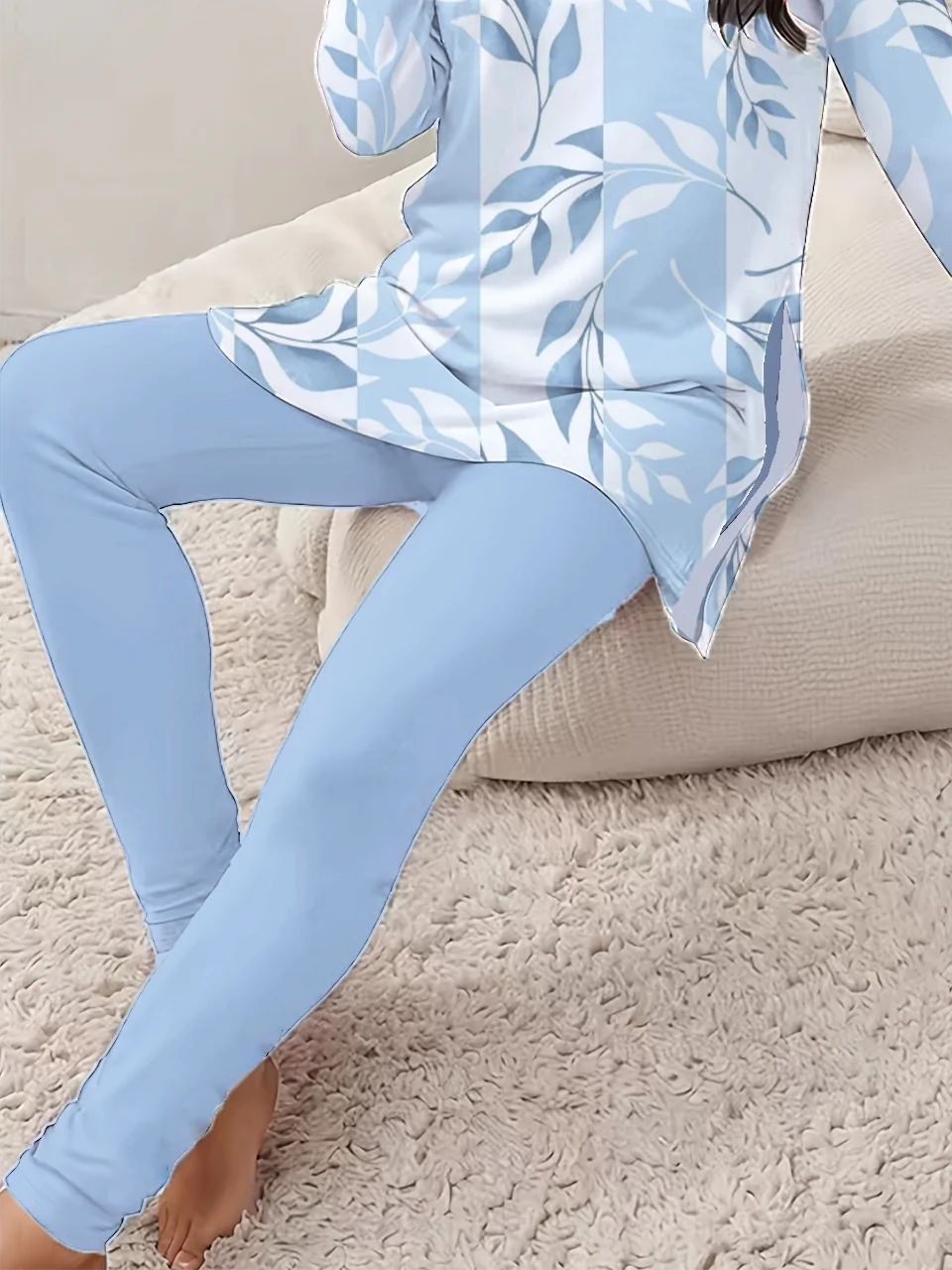 Women Floral Printing Two-Piece Set Daily Long Sleeve Casual Spring/Fall Top With Pants Matching Set
