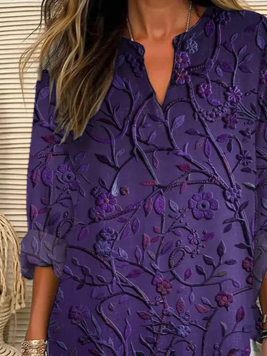 Women Floral Long Sleeve Blouse Spring/Fall Printing V Neck Daily Casual Top