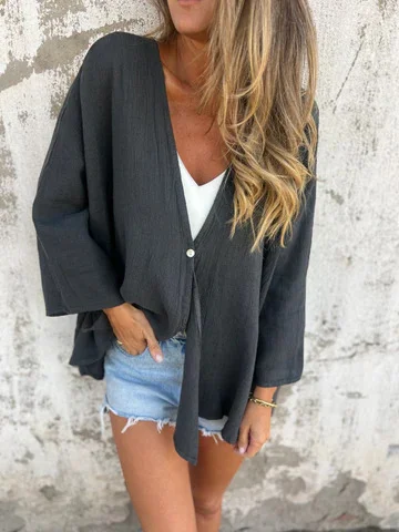 Women Plain Spring/Fall Cover-up Vintage Split Joint Lightweight Cardigan