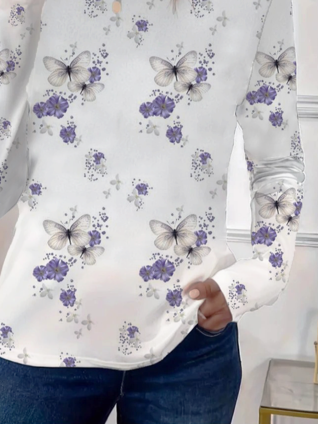 Women Floral Long Sleeve Tee T-shirt Crew Neck Printing Casual Spring/Fall Graphic Tee Top