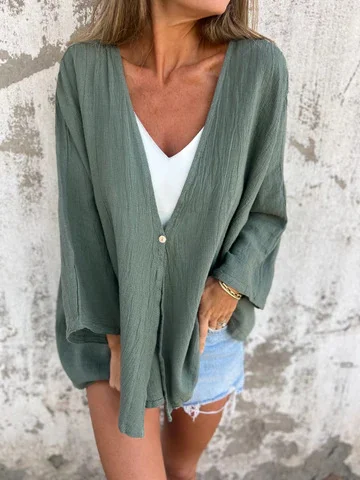 Women Plain Spring/Fall Cover-up Vintage Split Joint Lightweight Cardigan