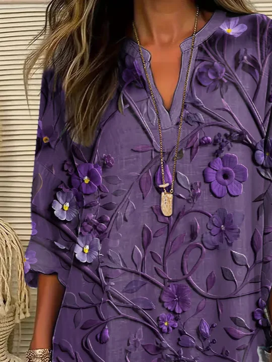 Women Floral Long Sleeve Blouse Spring/Fall Printing V Neck Daily Casual Top