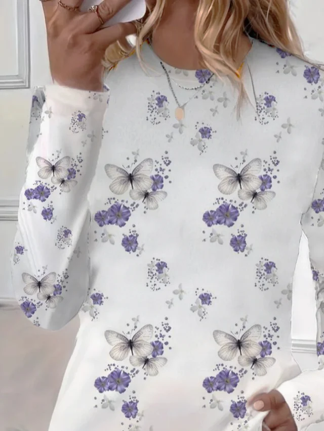 Women Floral Long Sleeve Tee T-shirt Crew Neck Printing Casual Spring/Fall Graphic Tee Top