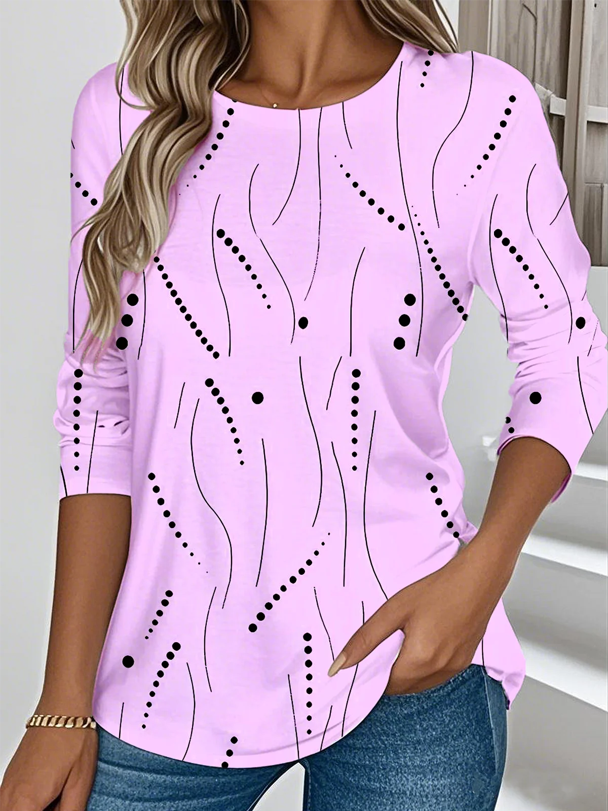 Women Striped Long Sleeve Tee T-shirt Crew Neck Casual Spring/Fall Top