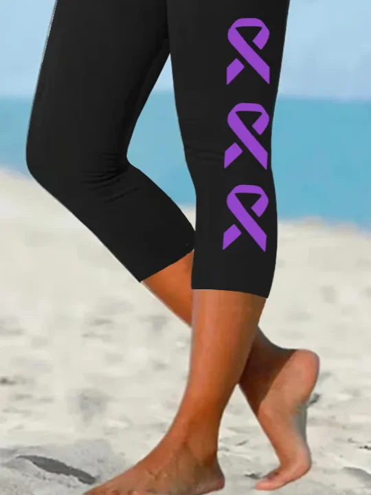 Women Geometric Capris Elastic Waist Pants Casual Summer Trousers