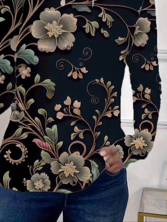 Women Floral Long Sleeve Tee T-shirt Crew Neck Printing Casual Spring/Fall Graphic Tee Top