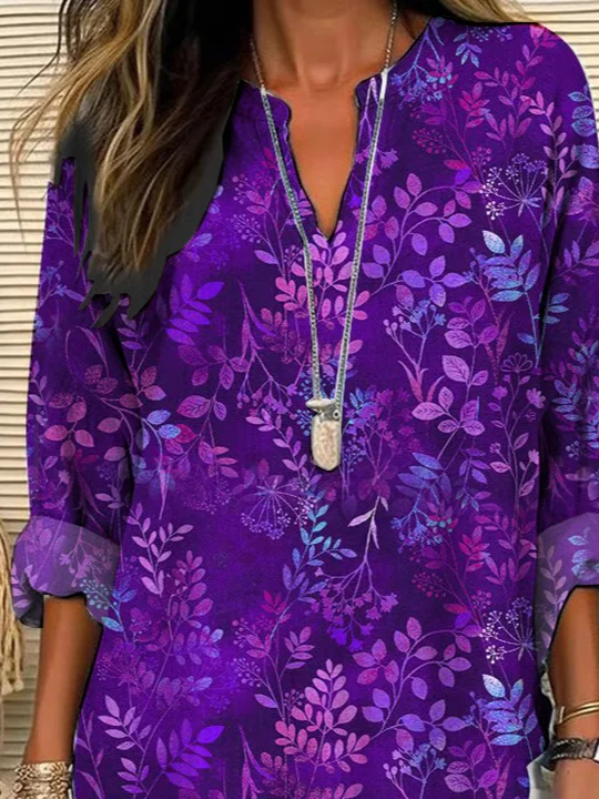 Women Floral Long Sleeve Blouse Spring/Fall Printing V Neck Daily Casual Top