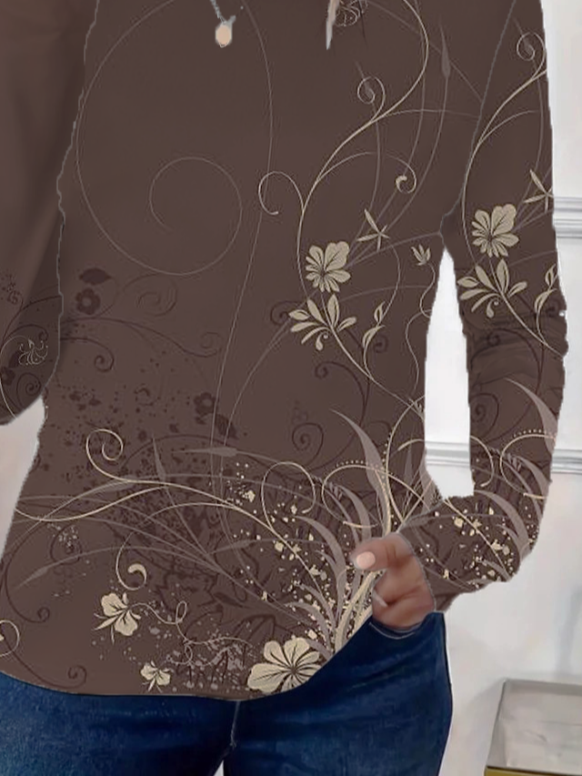 Women Floral Long Sleeve Tee T-shirt Crew Neck Printing Casual Spring/Fall Graphic Tee Top
