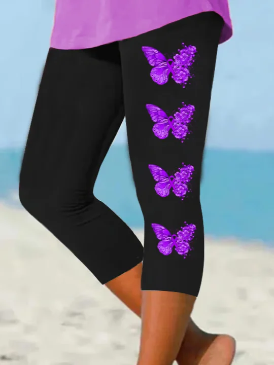 Women Butterfly Capris Elastic Waist Pants Casual Summer Trousers
