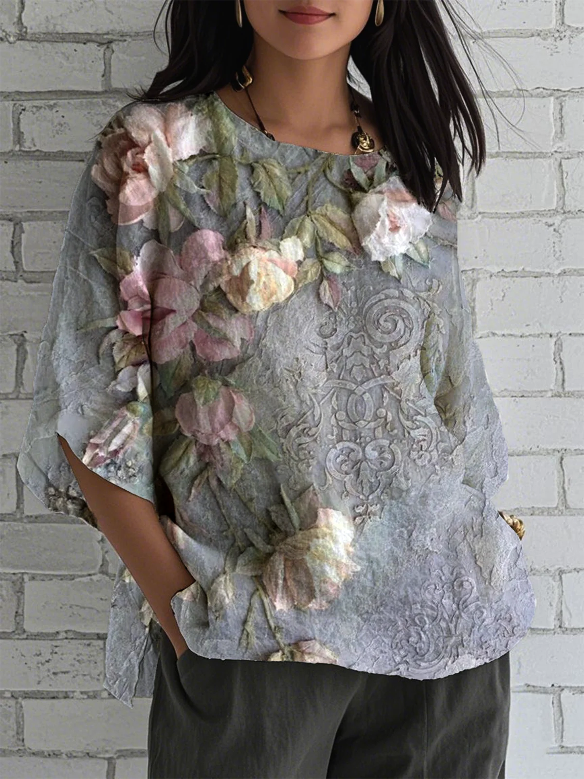 Women's Half Sleeve Tee T-shirt Summer 3D Printing Crew Neck Vintage Top