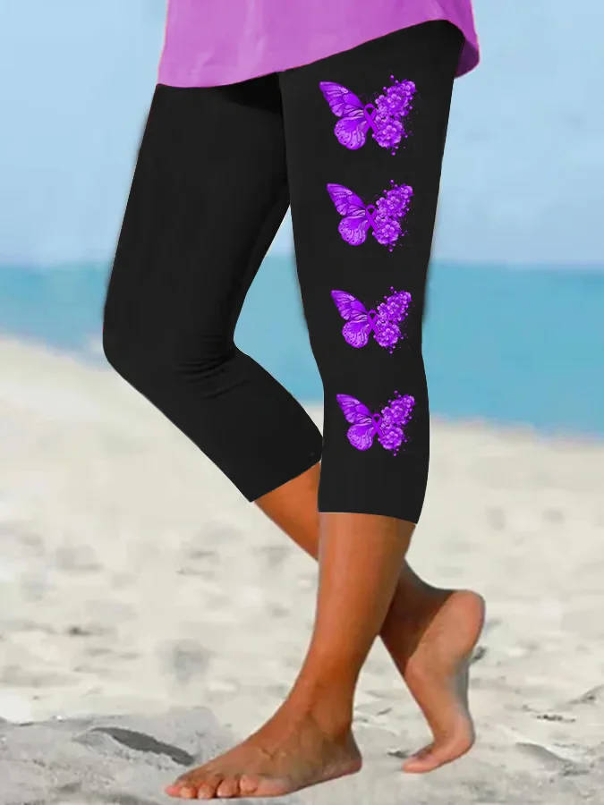 Women Butterfly Capris Elastic Waist Pants Casual Summer Trousers