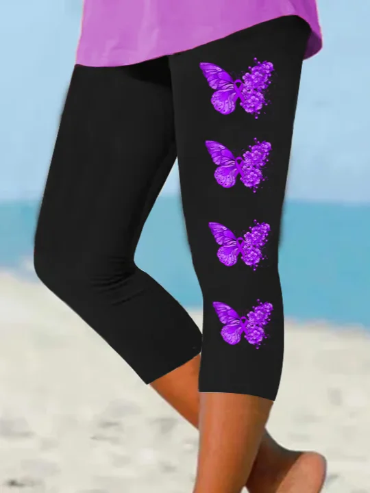 Women Butterfly Capris Elastic Waist Pants Casual Summer Trousers