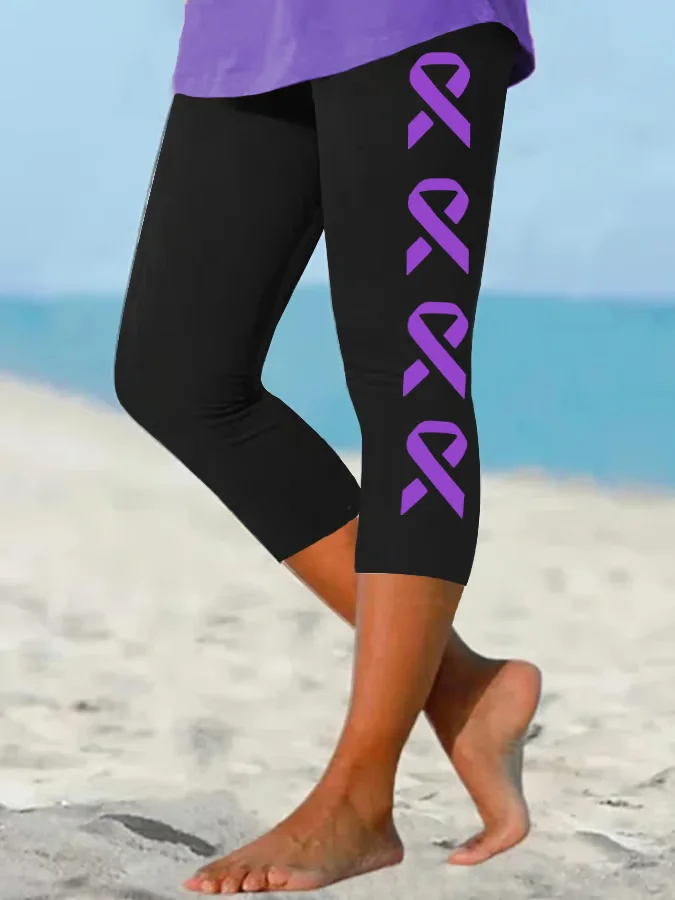 Women Geometric Capris Elastic Waist Pants Casual Summer Trousers