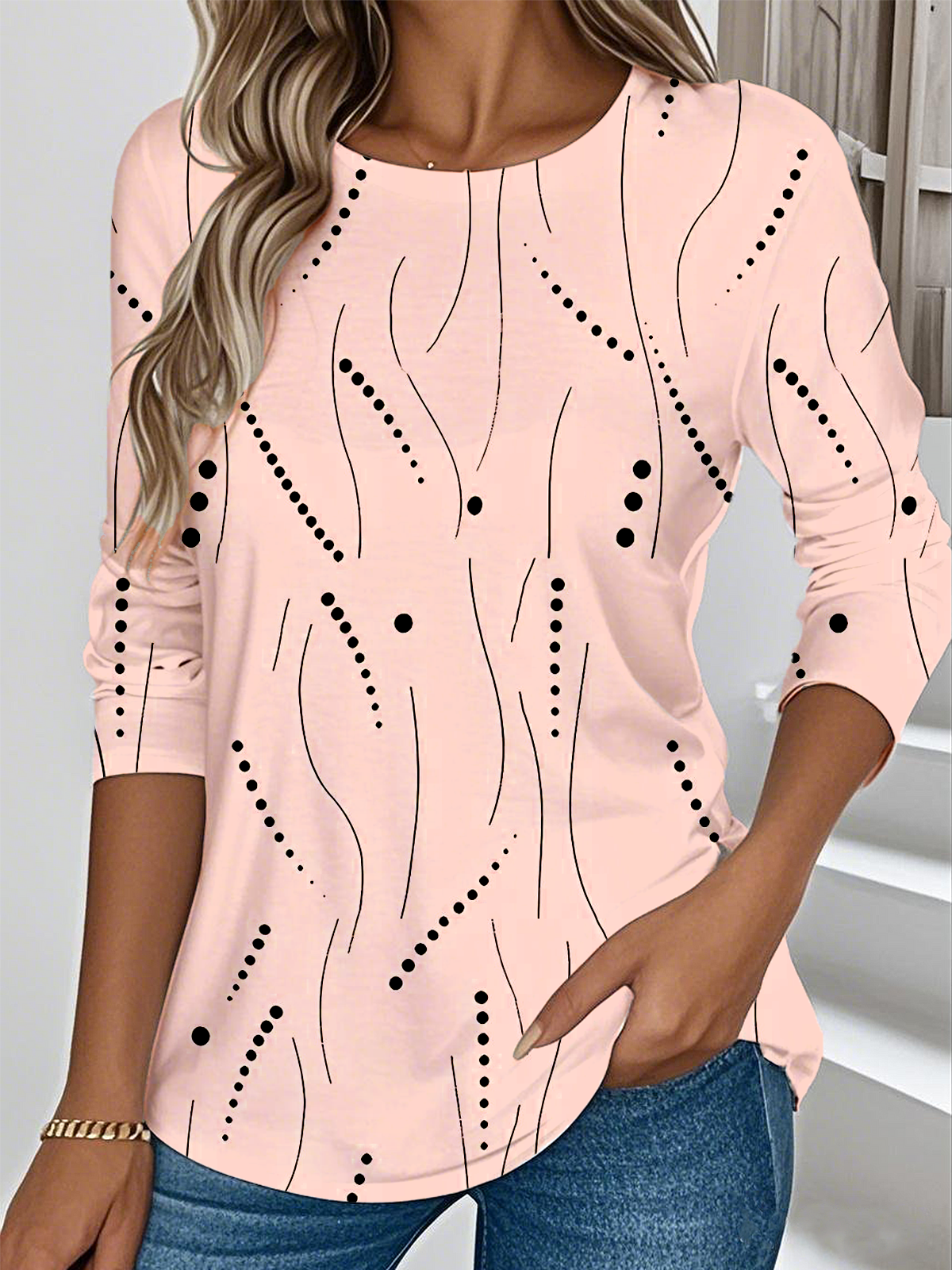 Women Striped Long Sleeve Tee T-shirt Crew Neck Casual Spring/Fall Top