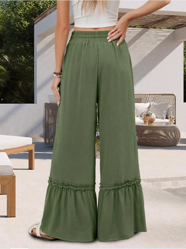 Women Plain Long Elastic Waist Pants Casual Spring/Fall Trousers