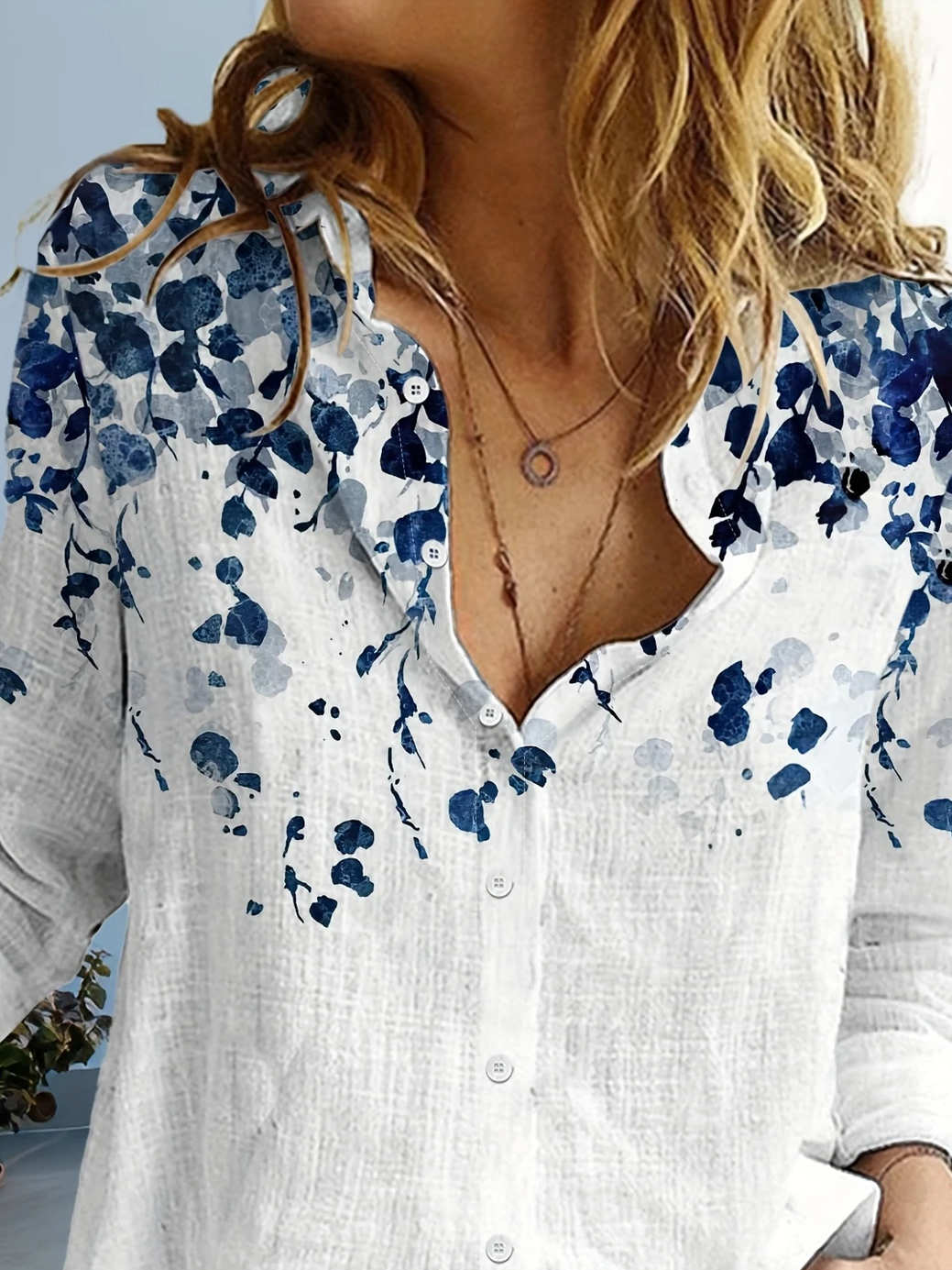 Women Floral Long Sleeve Shirt Spring/Fall Buckle Shirt Collar Daily Casual Top