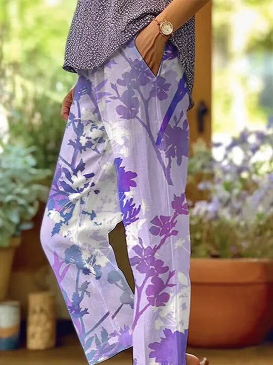 Women Floral Long Pants Casual Spring/Fall Trousers