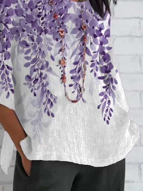 Women Floral Half Sleeve Tee T-shirt Crew Neck Casual Summer Top