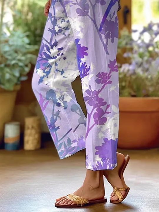 Women Floral Long Pants Casual Spring/Fall Trousers