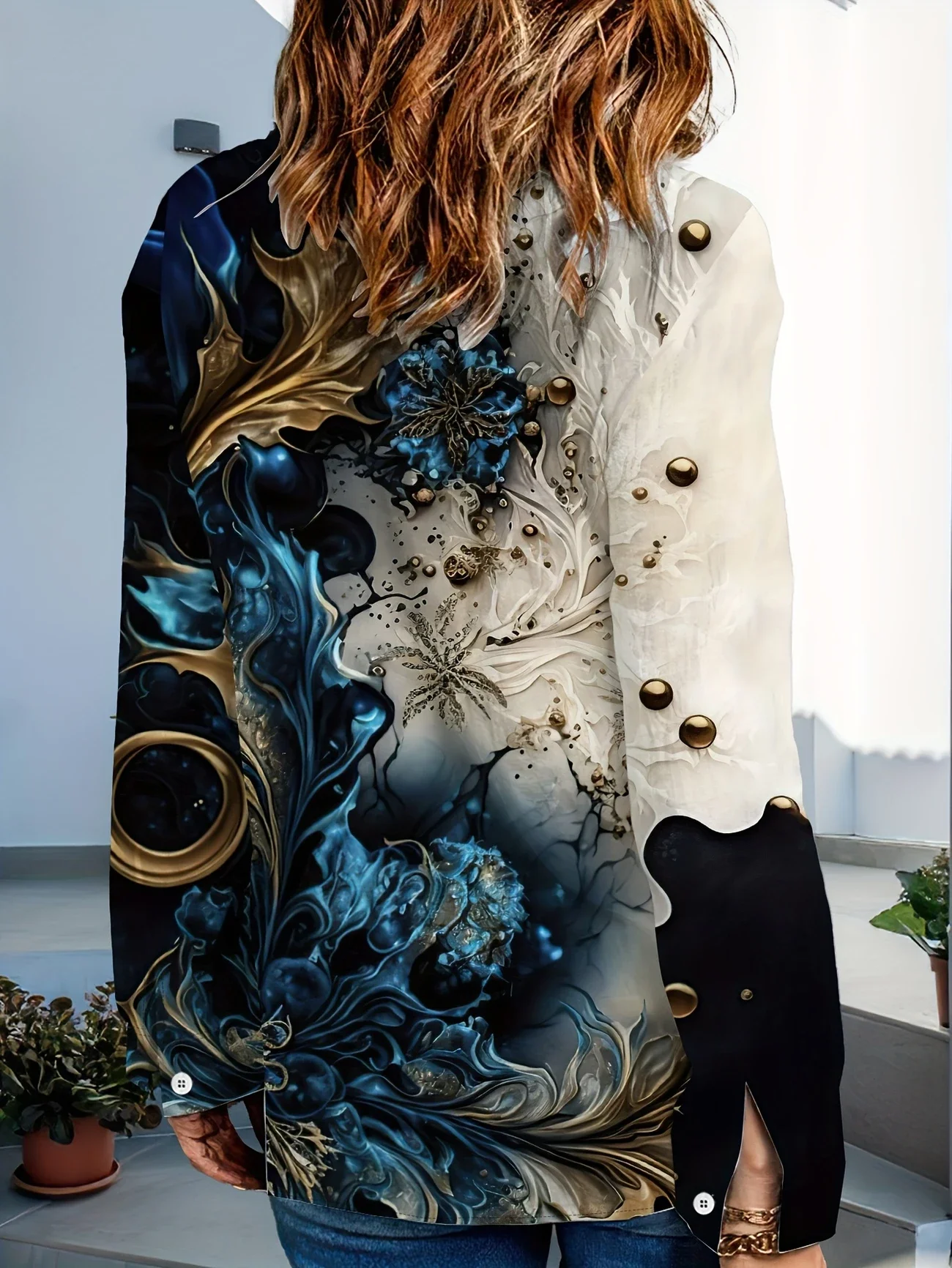 Women Floral Long Sleeve Shirt Spring/Fall Buckle Shirt Collar Daily Casual Top