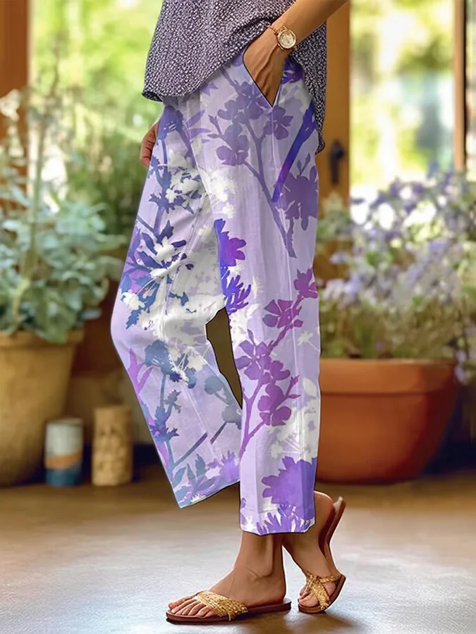 Women Floral Long Pants Casual Spring/Fall Trousers