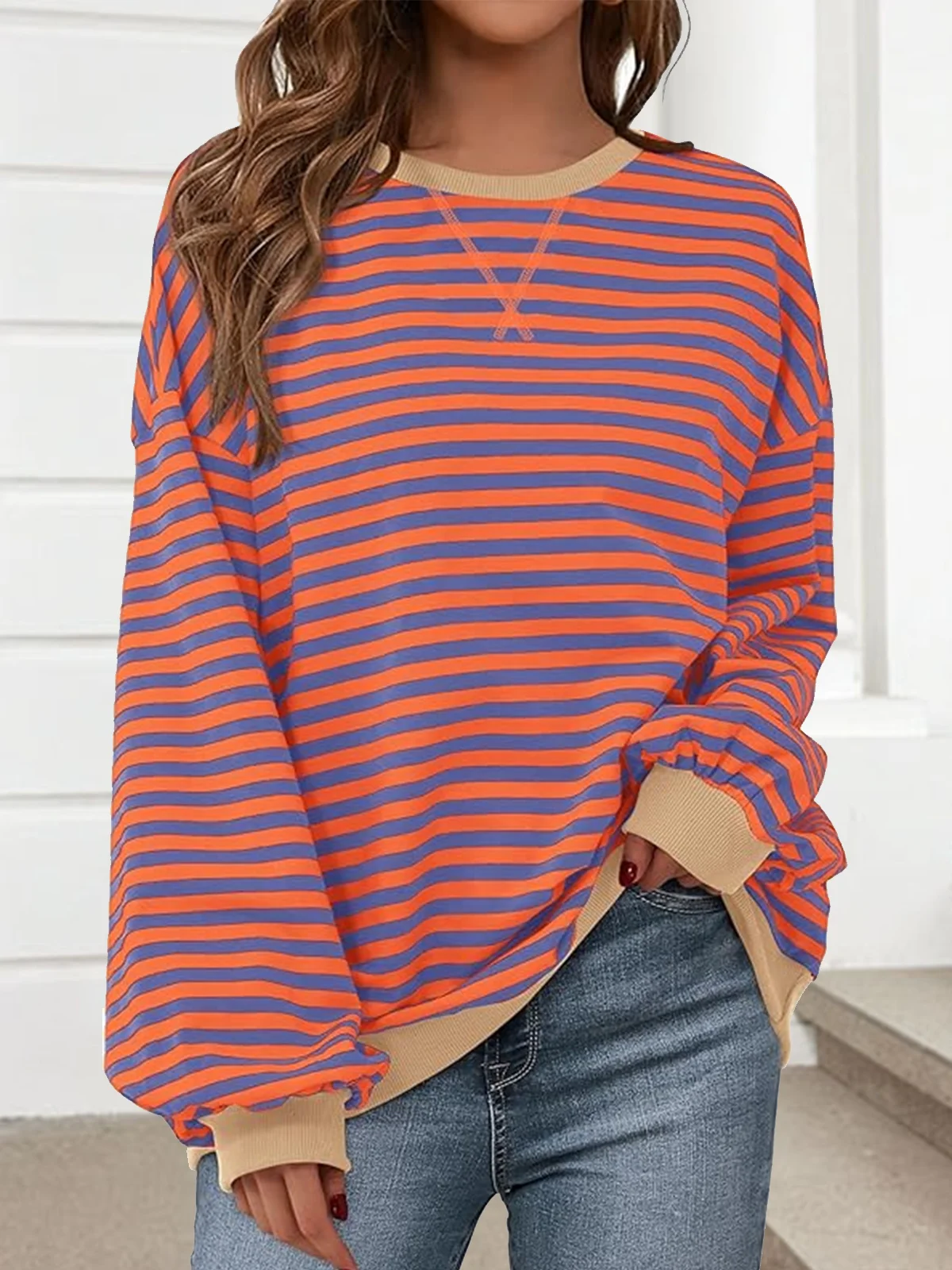 Women Striped Spring/Fall Long Sleeve Casual Daily Hoodie
