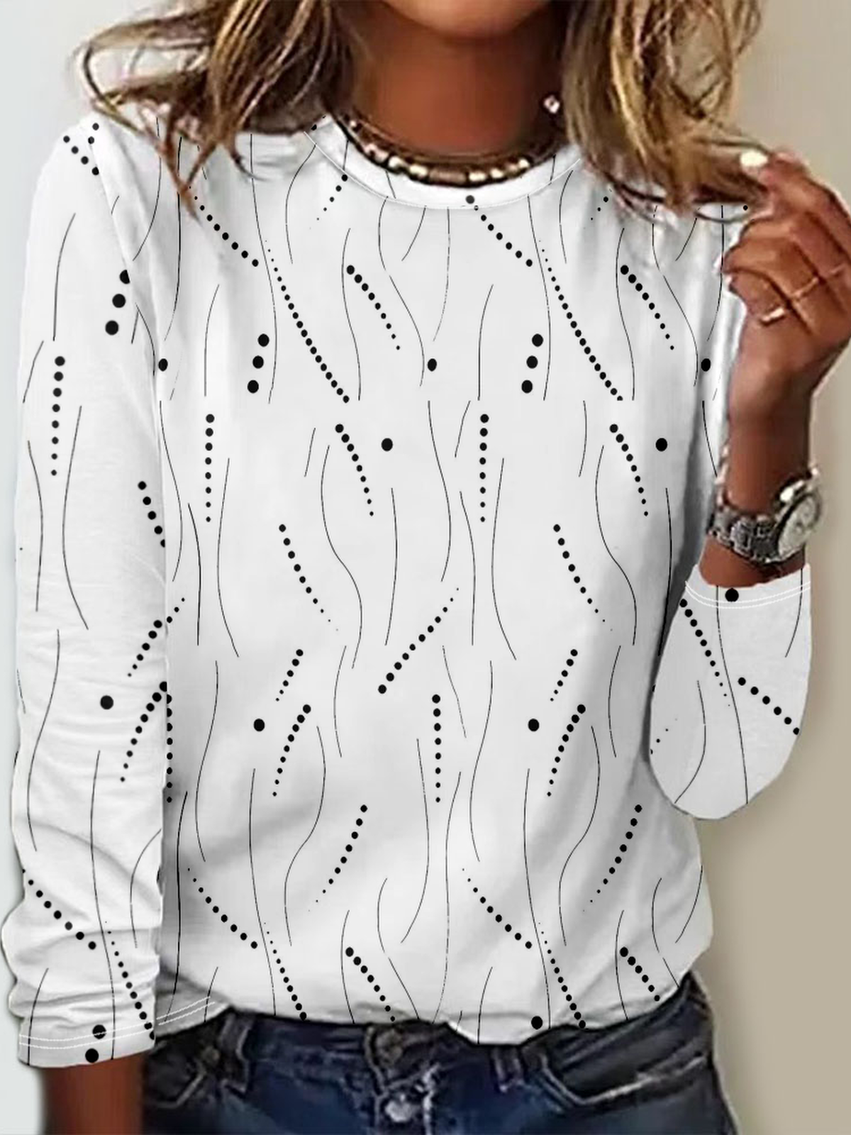 Women Striped Long Sleeve Tee T-shirt Crew Neck Casual Spring/Fall Top