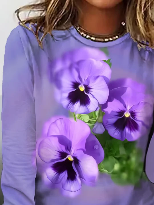 Women Floral Long Sleeve Tee T-shirt Crew Neck Printing Casual Spring/Fall Graphic Tee Top