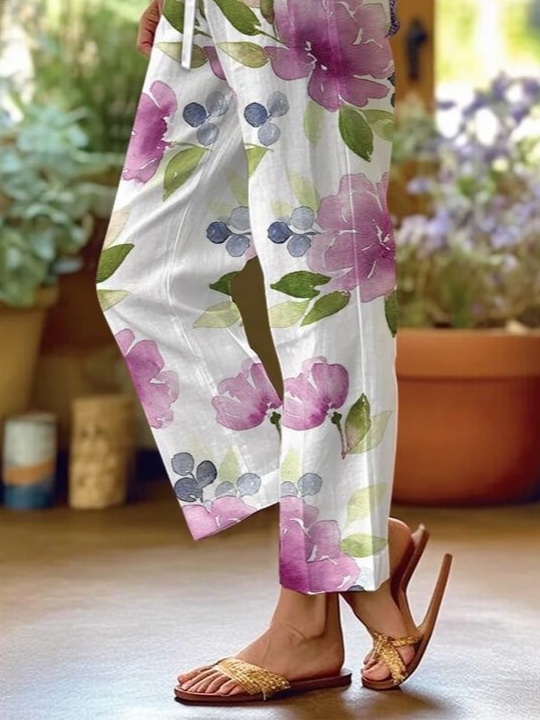 Women Floral Long Pants Casual Spring/Fall Trousers
