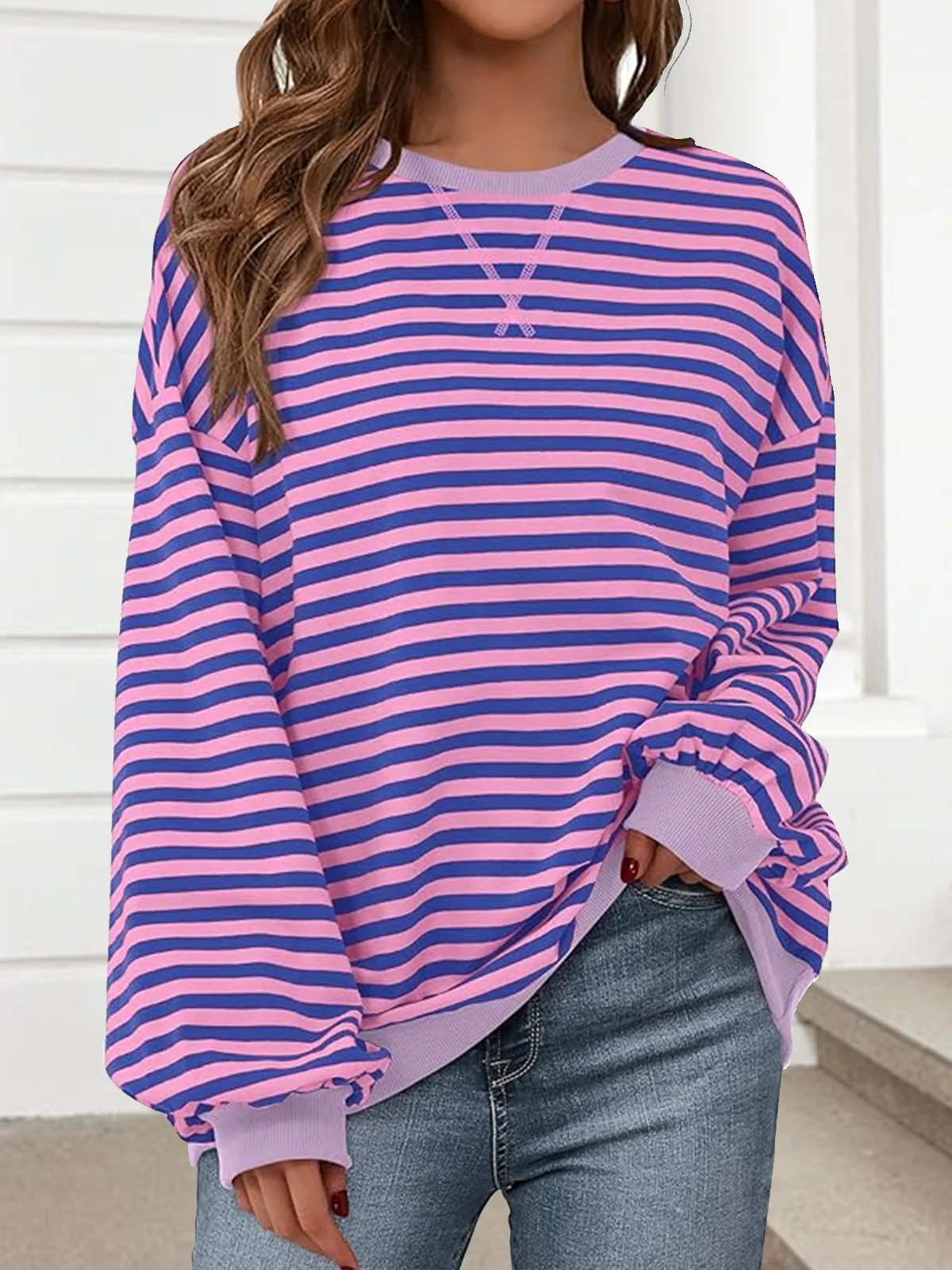 Women Striped Spring/Fall Long Sleeve Casual Daily Hoodie