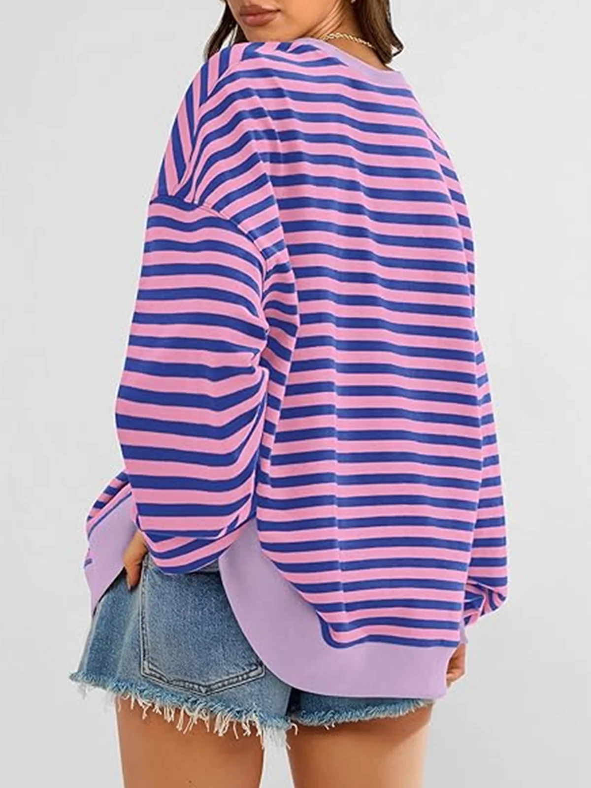 Women Striped Spring/Fall Long Sleeve Casual Daily Hoodie