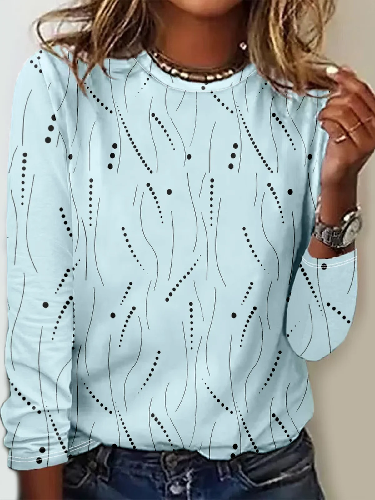 Women Striped Long Sleeve Tee T-shirt Crew Neck Casual Spring/Fall Top
