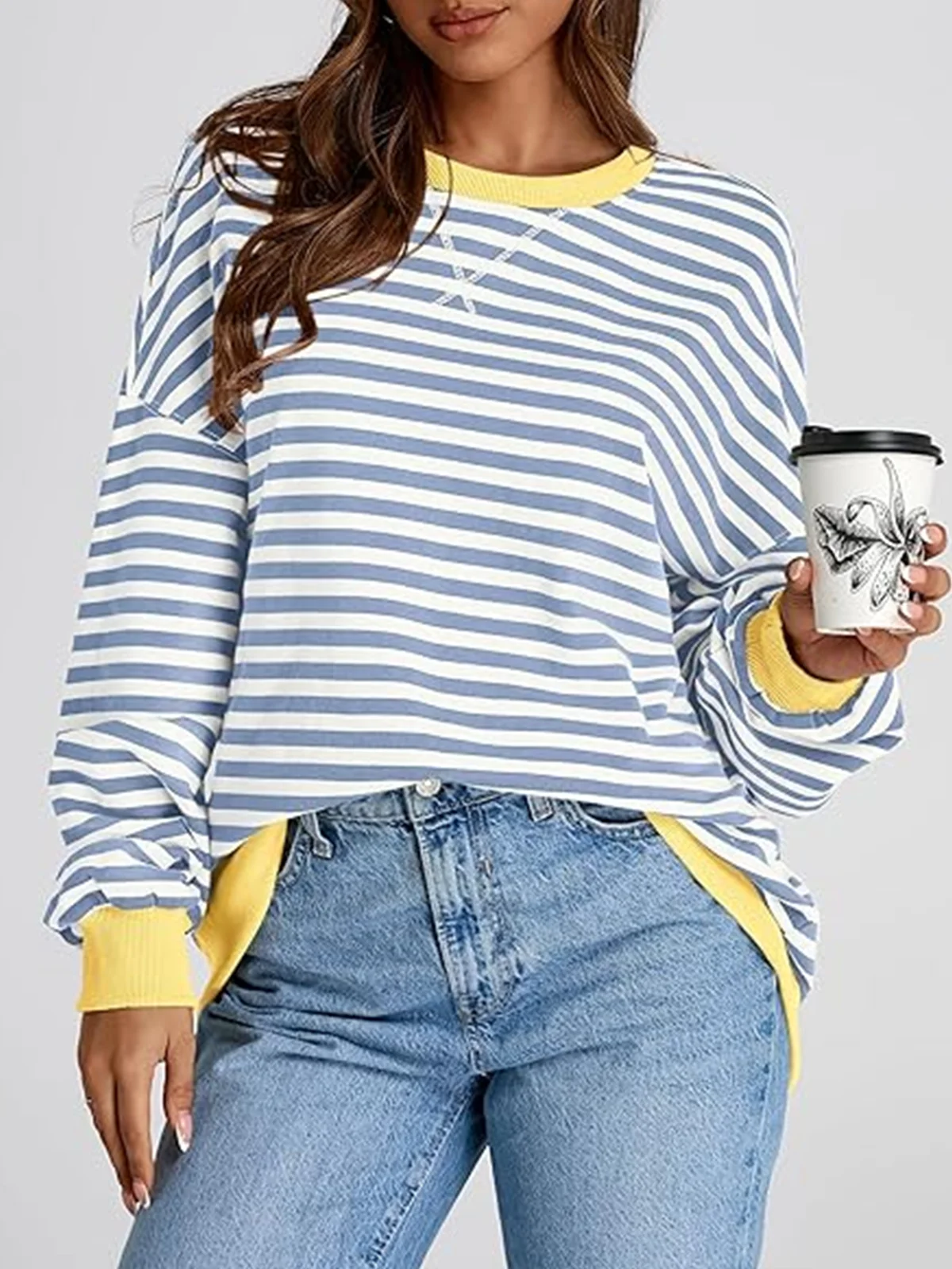 Women Striped Spring/Fall Long Sleeve Casual Daily Hoodie
