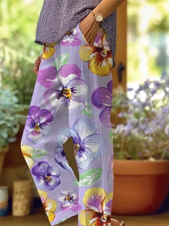 Women Floral Long Pants Casual Spring/Fall Trousers