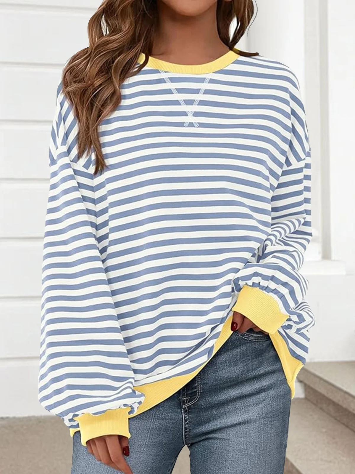 Women Striped Spring/Fall Long Sleeve Casual Daily Hoodie