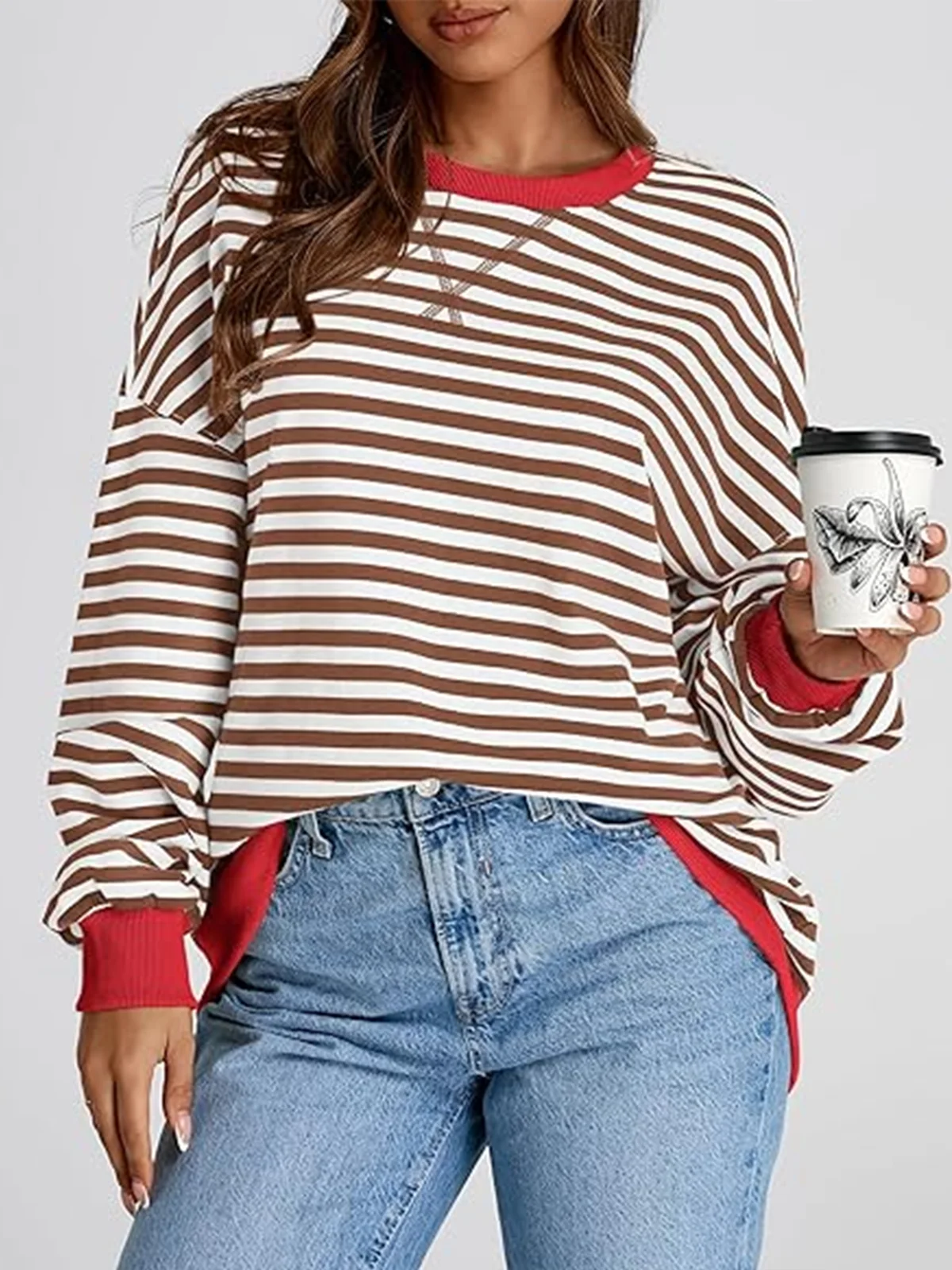 Women Striped Spring/Fall Long Sleeve Casual Daily Hoodie