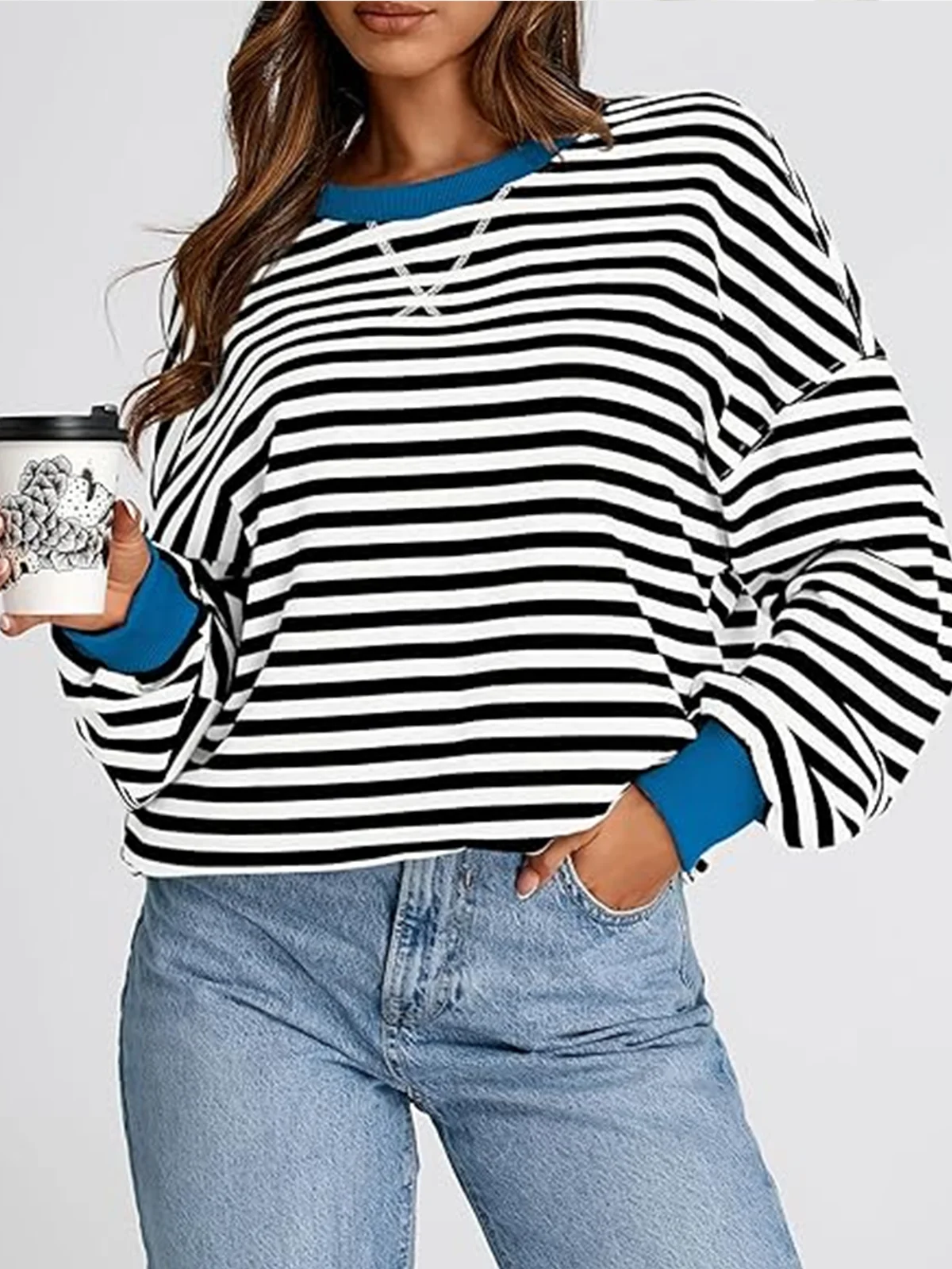 Women Striped Spring/Fall Long Sleeve Casual Daily Hoodie