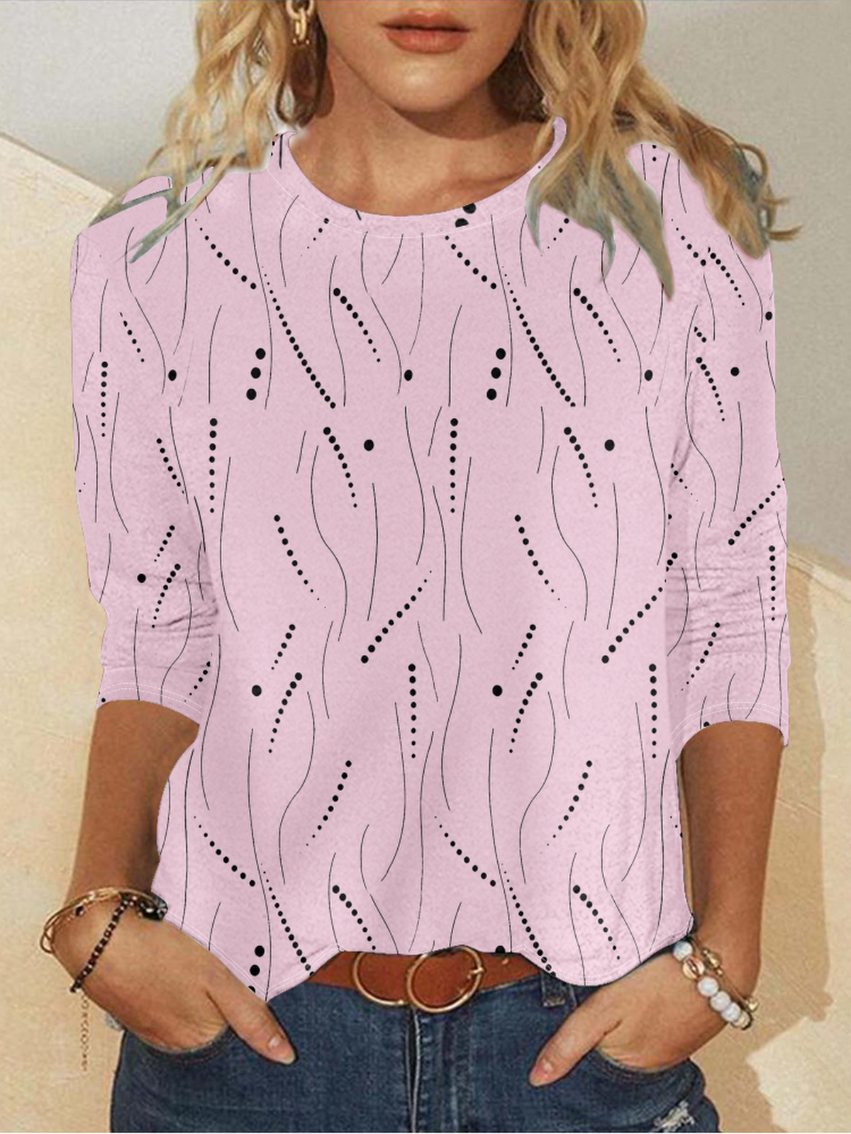 Women Striped Long Sleeve Tee T-shirt Crew Neck Casual Spring/Fall Top