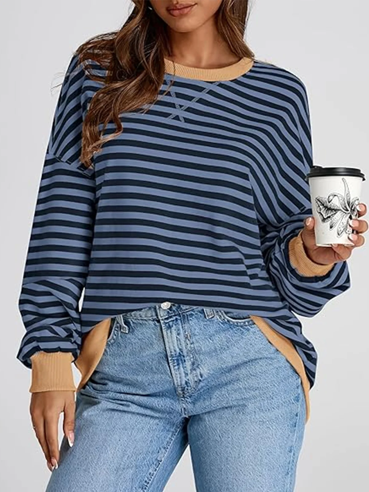 Women Striped Spring/Fall Long Sleeve Casual Daily Hoodie
