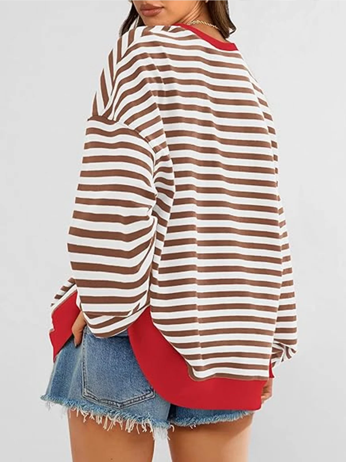 Women Striped Spring/Fall Long Sleeve Casual Daily Hoodie