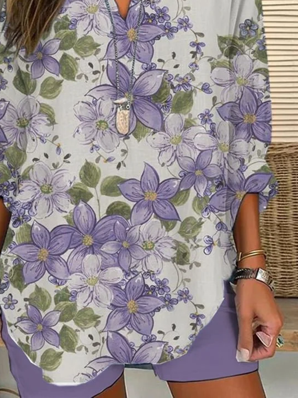 Women Floral Long Sleeve Blouse Spring/Fall Printing V Neck Daily Casual Top